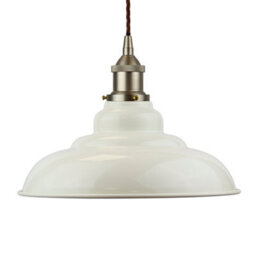 Clay White St Edmund's Painted Dome Pendant Light With Brushed Chrome Lamp Holder And Grey Twisted Cable - Se Home