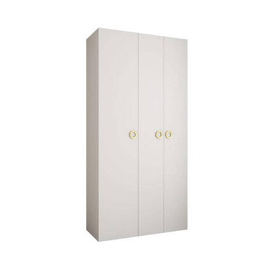 Arte Stylish White Como I Hinged Door Wardrobe H2460mm W1300mm D500mm, Three Doors, Eight Shelves, Hanging Rail, Gold Handles - image 1