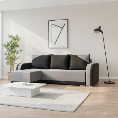 Modern Arizona Fabric Corner Sofa Bed Grey And Light Grey Upholstery With Storage And Reversible Left Or Right - image 1