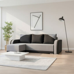 Modern Arizona Fabric Corner Sofa Bed Grey And Light Grey Upholstery With Storage And Reversible Left Or Right - thumbnail 1