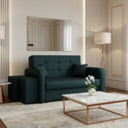 Viva Home Ii Sofa Bed With Two Ottomans For Living Room Chipboard Metal Legs Sleeping Function 158 Cm Dark Green Left - thumbnail 1