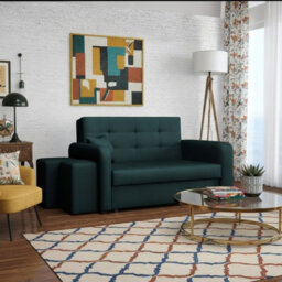Viva Home Ii Sofa Bed With Two Ottomans For Living Room Chipboard Metal Legs Sleeping Function 158 Cm Dark Green Left - thumbnail 2