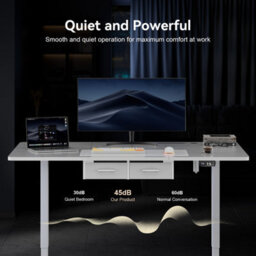 Electric Standing Desk With Power Outlets, 160 X 80 Cm Sit Stand Desk With 2 Drawers, Usb Ports, Height Adjustable, White - thumbnail 7