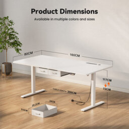Electric Standing Desk With Power Outlets, 160 X 80 Cm Sit Stand Desk With 2 Drawers, Usb Ports, Height Adjustable, White - thumbnail 5
