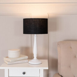 Valuelights Victoria Traditional White Wood Candlestick Table Lamp With Black Drum Shade