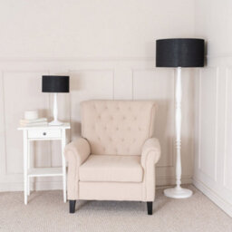 Valuelights Victoria Traditional White Wood Candlestick Table Lamp With Black Drum Shade - thumbnail 3