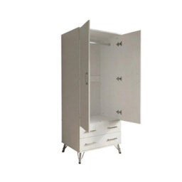Fwstyle Maldon 2 Door Double Wardrobe With 2 Drawers Matt White (H) 186 (W) 76.5 (D) 55Cm - thumbnail 5