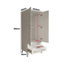 Fwstyle Maldon 2 Door Double Wardrobe With 2 Drawers Matt White (H) 186 (W) 76.5 (D) 55Cm - thumbnail 6