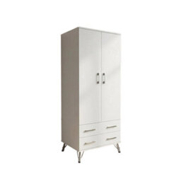 Fwstyle Maldon 2 Door Double Wardrobe With 2 Drawers Matt White (H) 186 (W) 76.5 (D) 55Cm - thumbnail 3