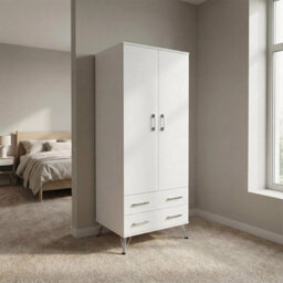 Fwstyle Maldon 2 Door Double Wardrobe With 2 Drawers Matt White (H) 186 (W) 76.5 (D) 55Cm - thumbnail 1