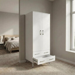 Fwstyle Maldon 2 Door Double Wardrobe With 2 Drawers Matt White (H) 186 (W) 76.5 (D) 55Cm - thumbnail 2