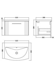 Balterley Belvide Partial Fluted 1 Drawer Wall Hung Vanity Unit With 1 Tap Hole Curved Basin- 600mm - Satin Grey - thumbnail 8