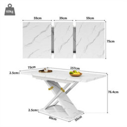 Abrihome Extendable Dining Table With Cross Legs (118-157X75Cm), Minimalist Design - thumbnail 6