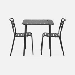 Sweeek - 2-Seater Square Steel Garden Table Set With 2 Chairs Anthracite 70X70X72.5 Cm - Amelia - thumbnail 2