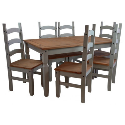 "Mercers Furniture Corona Grey Wax 5'0"" Dining Table & 4 Chairs Solid Pine Dining Set With Mexican Styling" - image 1