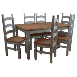 "Mercers Furniture Corona Grey Wax 5'0"" Dining Table & 4 Chairs Solid Pine Dining Set With Mexican Styling" - thumbnail 1