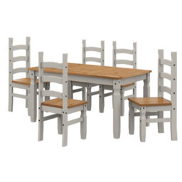 "Mercers Furniture Corona Grey Wax 5'0"" Dining Table & 4 Chairs Solid Pine Dining Set With Mexican Styling" - thumbnail 2