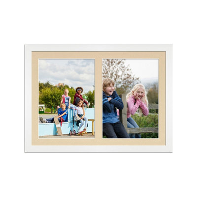 AK Frames 20X14 White Modern Multi Photo Frame With Ivory Mount - Holds 2 Apertures (2X) A4 Photos - image 1