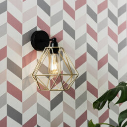 Valuelights Cambourne Industrial Satin Black Pipework Single Wall Light With Gold Metal Cage Light Shade - thumbnail 4