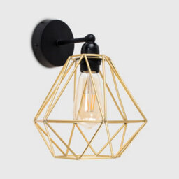 Valuelights Cambourne Industrial Satin Black Pipework Single Wall Light With Gold Metal Cage Light Shade - thumbnail 3