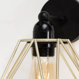 Valuelights Cambourne Industrial Satin Black Pipework Single Wall Light With Gold Metal Cage Light Shade - thumbnail 5