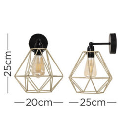 Valuelights Cambourne Industrial Satin Black Pipework Single Wall Light With Gold Metal Cage Light Shade - thumbnail 6
