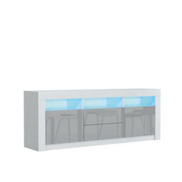 Shine Tv Unit 160Cm White & Grey With High Gloss Doors And Led Lighting - Creative Furniture - thumbnail 7