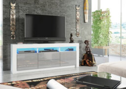 Shine Tv Unit 160Cm White & Grey With High Gloss Doors And Led Lighting - Creative Furniture - thumbnail 5