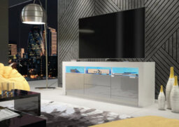 Shine Tv Unit 160Cm White & Grey With High Gloss Doors And Led Lighting - Creative Furniture - thumbnail 2