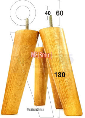 L&F Wood Legs Oak Washed 180mm High Set Of 4 Replacement Angled Furniture Legs Set Of 4 Sofas Chairs Stools M8 - image 1