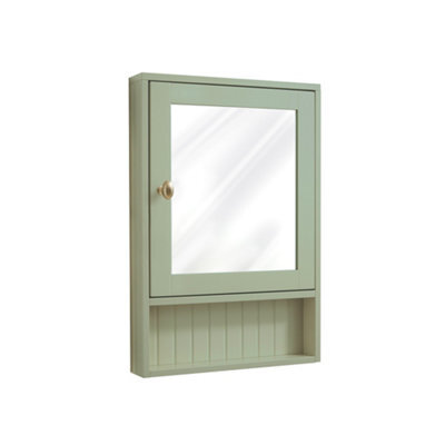 Homestylestore 450 X 650mm Pastel Green Wall Mounted Corner Mirrored Door Bathroom Cabinet And Brushed Brass Round Handle - image 1