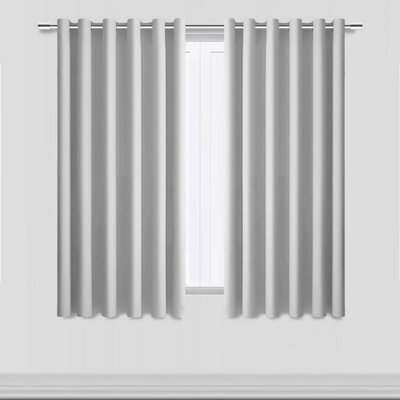 Aspire Homeware Light Grey Plain Blackout Curtain Room Darkening Pencil Pleat Curtain Pair (W)117Cm X (D)137Cm With Tie Back Pair - image 1
