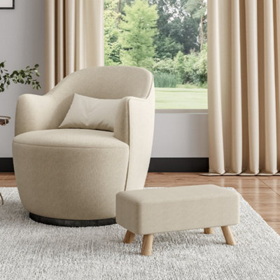 Living And Home Beige Rectangular Tofu Shaped Footstool Footrest With Solid Wooden Legs W 570 X D 280 X H 257 mm - image 1