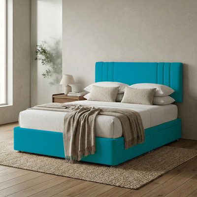 Adore Designs Rio Plush Velvet Divan Bed, Headboard & Mattress - 4Ft6 Double - Mallard - 2 Drawers Same Side - image 1