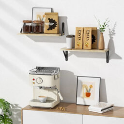 Natural Wood 2Pcs Floating Shelves Wooden Wall Mounted Display Storage Hold Rustic Industrial - thumbnail 1