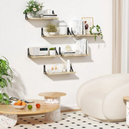 Natural Wood 2Pcs Floating Shelves Wooden Wall Mounted Display Storage Hold Rustic Industrial - thumbnail 6