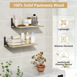 Natural Wood 2Pcs Floating Shelves Wooden Wall Mounted Display Storage Hold Rustic Industrial - thumbnail 5