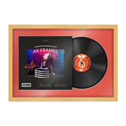 "AK Frames 25X17"" Country Pine Classic Vinyl Record Frame With Poppy Red Mount For 12 Inch Lp Cover & Disc - Overlapped Design" - thumbnail 1