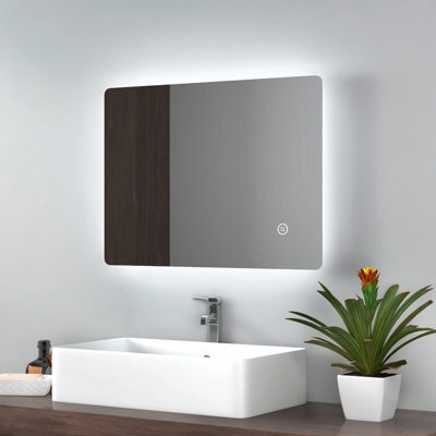 Emke Illuminated Led Bathroom Mirror With Demister Pad Wall Mounted Dimmable Led Bathroom Mirror, 450X600mm - image 1