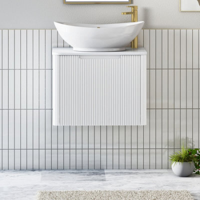Royal Bathrooms Avenza 600mm Matte White Wall Hung Bathroom Countertop Vanity Unit 1 Drawer With Amaze Basin - image 1