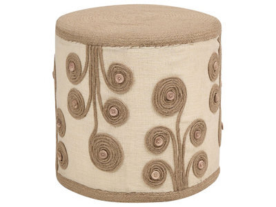 Beliani Jute Pouffe - Round Eps-Filled Ottoman Footstool, Warm Beige-White, 40Cm - image 1