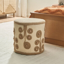 Beliani Jute Pouffe - Round Eps-Filled Ottoman Footstool, Warm Beige-White, 40Cm - thumbnail 2
