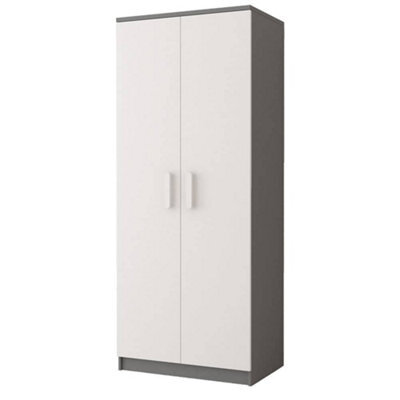 Arte Smyk Ii 06 White Front Grey Carcass Hinged Wardrobe 800mm H1930mm D500mm With White Wooden Handles - image 1
