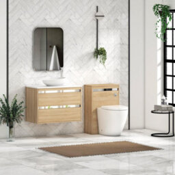Royal Bathrooms Orion 800mm Natural Oak Wall Hung Plain White Countertop Vanity Unit 2 Drawer With Nova Basin & Chrome Accent Trim - thumbnail 3
