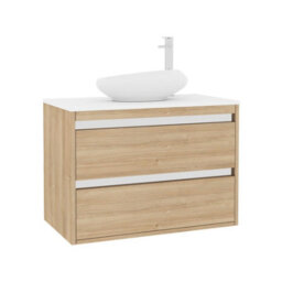 Royal Bathrooms Orion 800mm Natural Oak Wall Hung Plain White Countertop Vanity Unit 2 Drawer With Nova Basin & Chrome Accent Trim - thumbnail 6