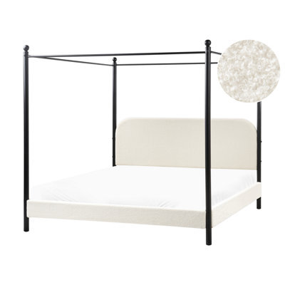 Beliani Four Poster Bed Boucle Dannemois 180 X 200 Cm (Eu Super King) Off-White - image 1