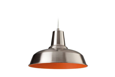 Luminosa Lighting Luminosa Smart 1 Light Dome Ceiling Pendant Brushed Steel, Orange Inside, E27