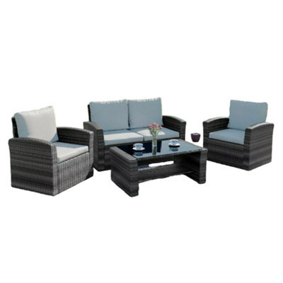 ABC Algarve 4 Piece Rattan Garden Furniture Set (Light Grey On White)