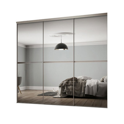 Spacepro Minimalist Mirror Panelled Mirrored 3 Door Sliding Wardrobe Door Kit (H)2220mm (W)2702mm - image 1