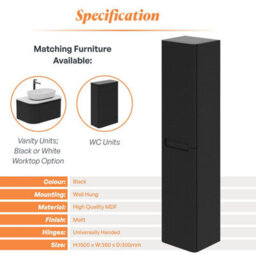 Plum&clay Solara Fluted Black Wall Mounted Bathroom Tall Storage Cabinet Unit Bathroom Furniture - thumbnail 4